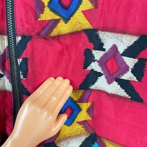 Vintage East West Silks Aztec Print Silk Bomber Jacket Womens Medium - Picture 4 of 7